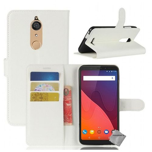Housse Etui Coque Pochette Portefeuille Pour Wiko View + Film Ecran - Blanc