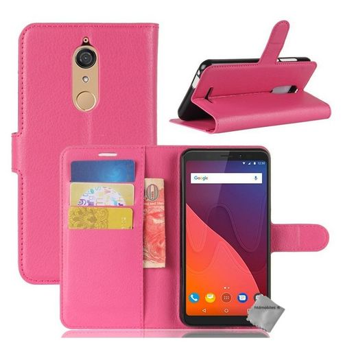 Housse Etui Coque Pochette Portefeuille Pour Wiko View + Film Ecran - Rose