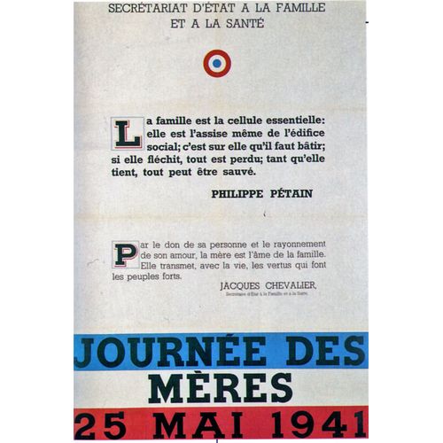 Ww2 - Affiche Photo Vichyste - Le Maréchal Pétain Crée La "Journée Des Mères