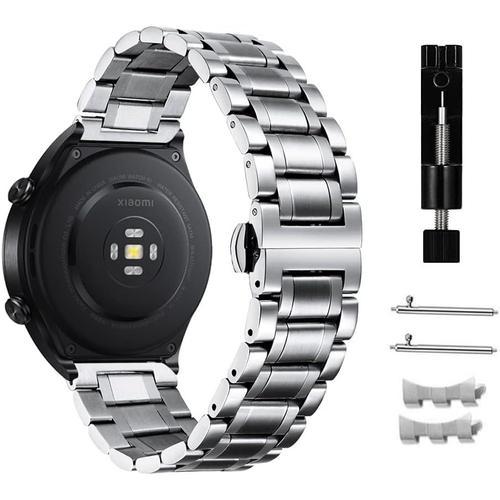 22mm Bracelet Pour Xiaomi Watch 2 Pro/Watch S1/Watch S1 Active/Mi Watch/Amazfit Gtr 4/Gtr 3/Gtr 3 Pro, Métal Acier Inoxydable Bracelet Pour Huawei Watch 4/Watch 4 Pro/Gt 3 Pro 46mm - Argent