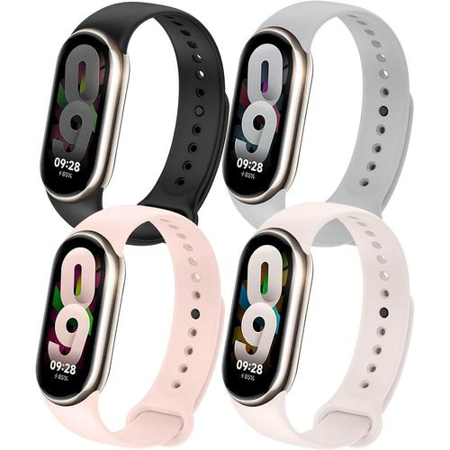 4 Pièces Mi Band 8 Bracelet,Silicone Bracelets Pour Xiaomi Mi Band 8 Remplacement Sport Band Miband 8 Homme Femme