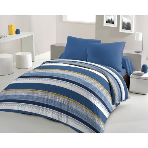 Parure De Couette Microfibre Home Passion Stanis - 1 Housse De Couette 240 X 260 Cm + 2 Taies D'oreiller 63 X 63 Cm - Bleu