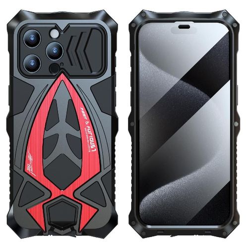 Étui Pour Iphone 15 Pro Max Pare-Chocs En Métal Hybride Robuste Téléphone D'armure Kumwum Couverture De Protection Contre Les Chutes De Qualité Militaire Silicone Intégré Antichoc - Rouge