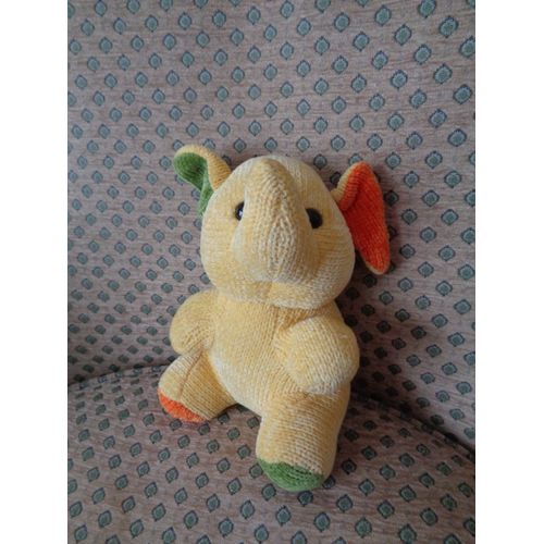 Peluche Doudou Éléphant Jaune Vert Orange Cp International 22 Cm