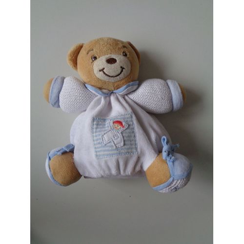 Doudou Peluche Ours Boule Tricoté Bleu Bonhomme Garçon Kaloo 20 Cm