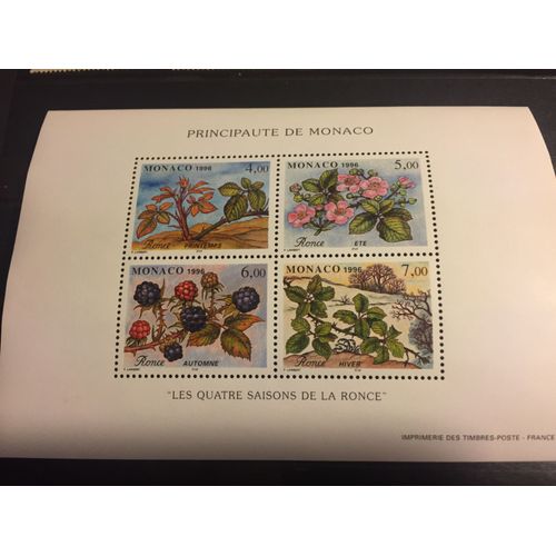 Bloc Feuillet Neuf Monaco 1996 Les 4 Saisons De La Ronce