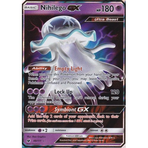 Carte Pokemon - Nihilego Gx - 49/111 - ( Zeroid Gx ) - Ultra Rare - Soleil Et Lune 4 Invasion Carmin - Version Anglaise -
