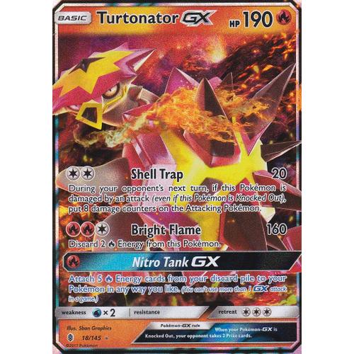 Carte Pokemon Turtonator Gx 18/145 - ( Boumata Gx ) - Ultra Rare - Soleil Et Lune 2 Gardiens Ascendants - Version Anglaise -