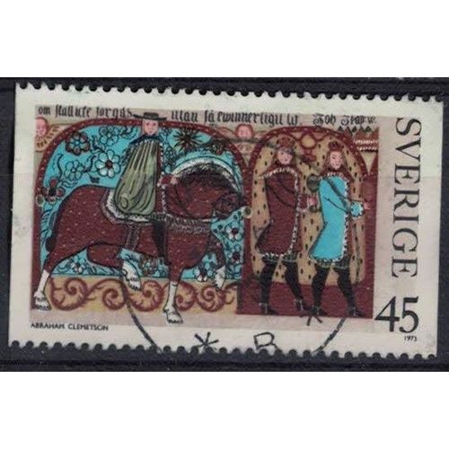 Suède 1973 Oblitéré Used Scènes Médiévales Sujet À Cheval Et Personnages Marchant Su