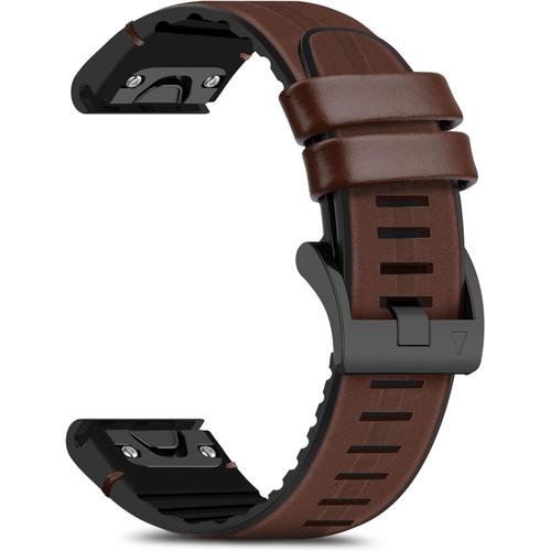 Bracelet En Cuir Véritable Compatible Avec Garmin Fenix Quatix 5x 6x 7x Pro Marq Approach S62 S60, Bracelet De Rechange En Silicone Pour Garmin Quickfit 26mm - Café