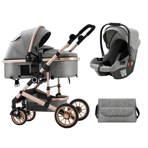 Poussette Portable 3 En 1 Pour Bébé, Cadre En Aluminium Pour Nouveau-Né Gris