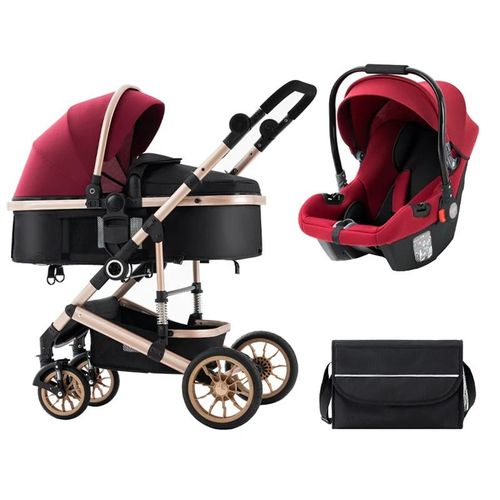 Poussette Portable 3 En 1 Pour Bébé, Cadre En Aluminium Pour Nouveau-Né Rouge