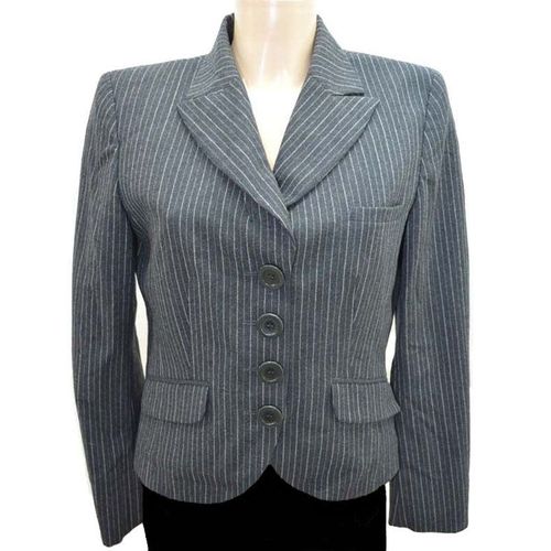 Veste 1.2.3 123 Rayée Grise En Laine Tailleur Blazer Chic Grey Jacket Chaqueta Taille 40 - Tissu 96% Laine, 4% Élasthanne Lycra