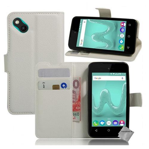 Housse Etui Coque Pochette Portefeuille Pour Wiko Sunny 2 Plus + Film Ecran - Blanc