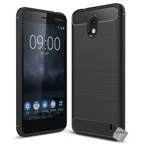 Housse Etui Coque Silicone Gel Carbone Pour Nokia 2 + Verre Trempe - Noir