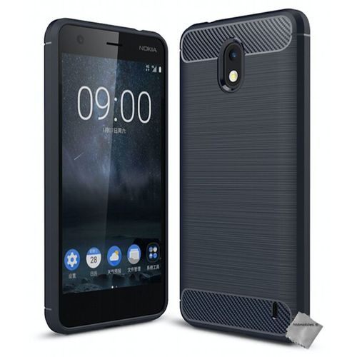 Housse Etui Coque Silicone Gel Carbone Pour Nokia 2 + Verre Trempe - Bleu Fonce