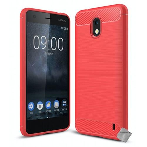 Housse Etui Coque Silicone Gel Carbone Pour Nokia 2 + Verre Trempe - Rouge