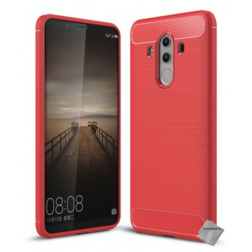 Housse Etui Coque Silicone Gel Carbone Pour Huawei Mate 10 Pro + Verre Trempe - Rouge