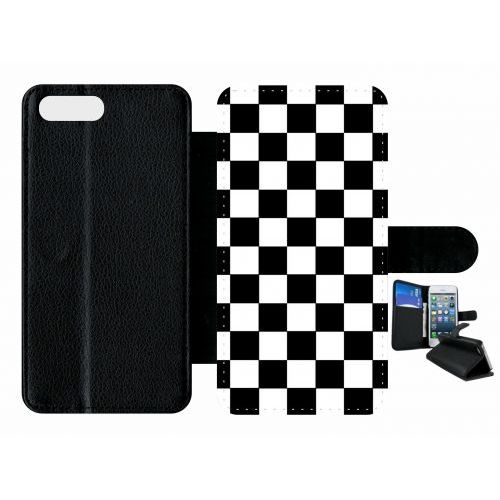 Etui A Rabat - Dammier Noir Et Blanc - Compatible Avec Apple Iphone 8 Plus - Plastique - Bord Noir