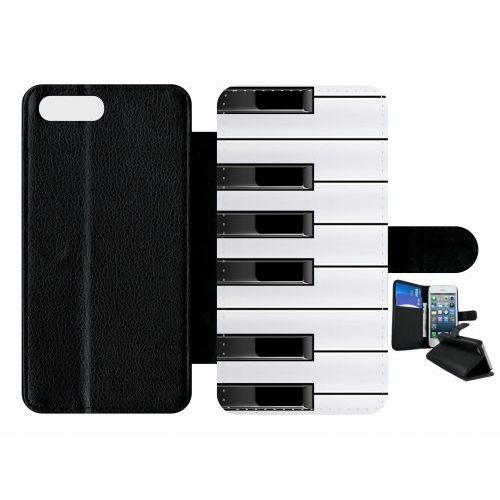 Etui A Rabat - Touche De Piano Noir Et Blanc - Compatible Avec Apple Iphone 8 Plus - Plastique - Bord Noir