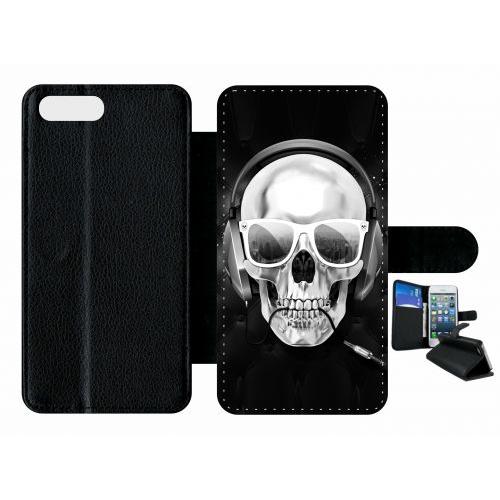 Etui A Rabat - Tete De Mort Swag Casque De Musique - Compatible Avec Apple Iphone 8 Plus - Plastique - Bord Noir