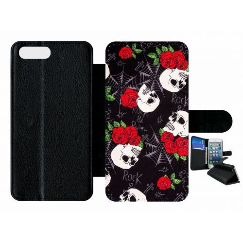 Etui A Rabat - Tete De Mort Toile Rose Rock - Compatible Avec Apple Iphone 8 Plus - Plastique - Bord Noir
