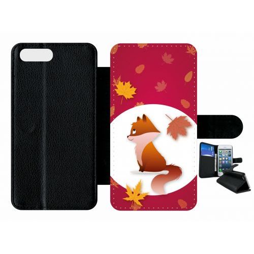 Etui A Rabat - Renard Fond Rouge - Compatible Avec Apple Iphone 8 Plus - Plastique - Bord Noir