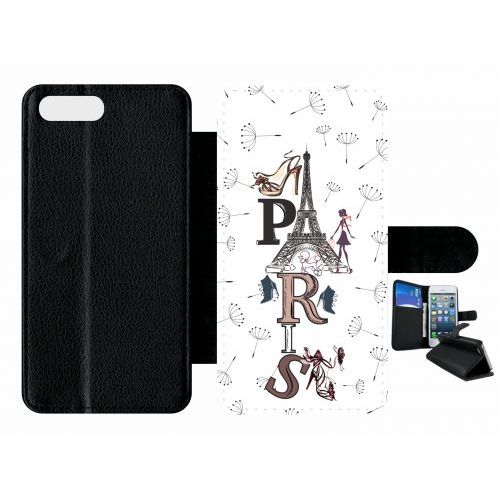 Etui A Rabat - Paris Fond Blanc - Compatible Avec Apple Iphone 8 Plus - Plastique - Bord Noir