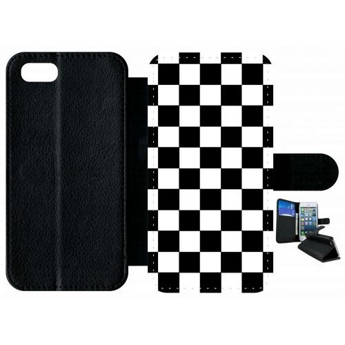 Etui A Rabat - Dammier Noir Et Blanc - Compatible Avec Apple Iphone 8 - Plastique - Bord Noir