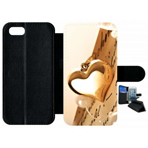 Etui A Rabat - Coeur D'or Sur Livre - Compatible Avec Apple Iphone 8 - Plastique - Bord Noir