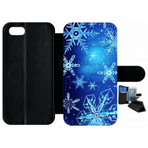 Etui A Rabat - Flocon De Neige Fond Bleu Nuit - Compatible Avec Apple Iphone 8 - Plastique - Bord Noir
