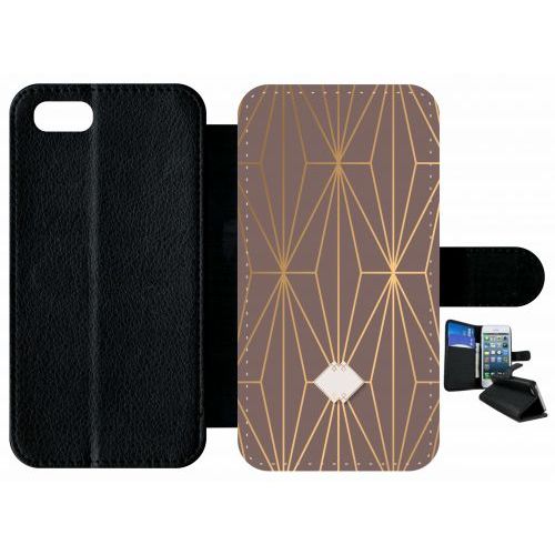 Etui A Rabat - Losange Geometrique Beige Et Or - Compatible Avec Apple Iphone 8 - Plastique - Bord Noir