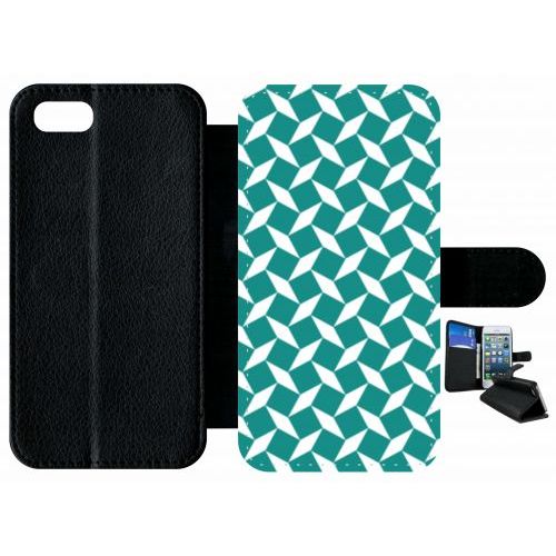 Etui A Rabat - Carreau Bleu Canard - Compatible Avec Apple Iphone 8 - Plastique - Bord Noir