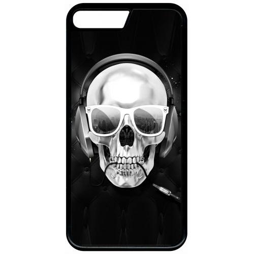 Coque Pour Smartphone - Tete De Mort Swag Casque De Musique - Compatible Avec Apple Iphone 8 Plus - Plastique - Bord Noir