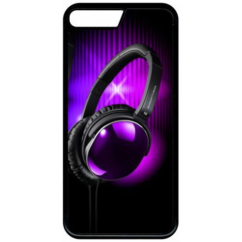 Coque Pour Smartphone - Casque Audio Violet Fond Noir - Compatible Avec Apple Iphone 8 Plus - Plastique - Bord Noir