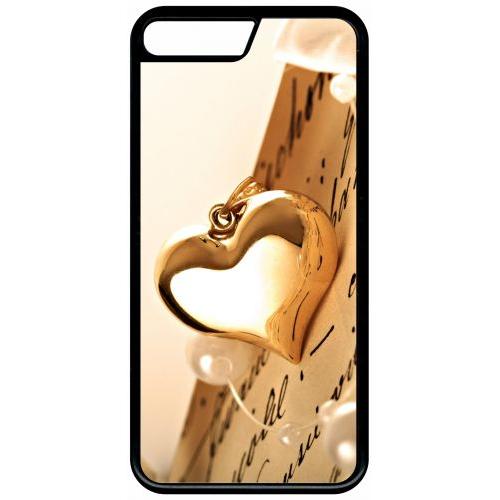 Coque Pour Smartphone - Coeur D'or Sur Livre - Compatible Avec Apple Iphone 8 Plus - Plastique - Bord Noir