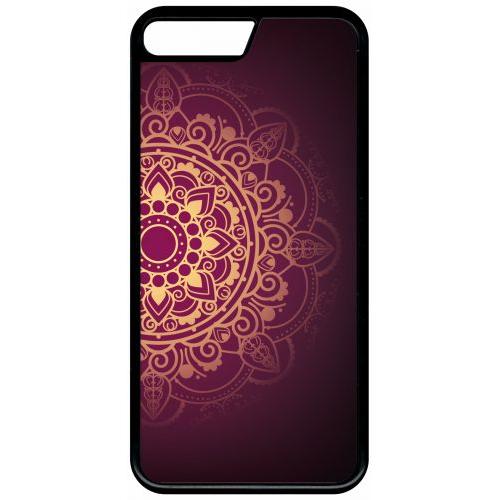 Coque Pour Smartphone - Oriental Fond Mauve Et Or - Compatible Avec Apple Iphone 8 Plus - Plastique - Bord Noir