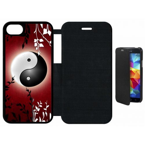 Etui A Flip Flap - Ying Yang Rouge - Compatible Avec Apple Iphone 8 - Plastique - Bord Noir