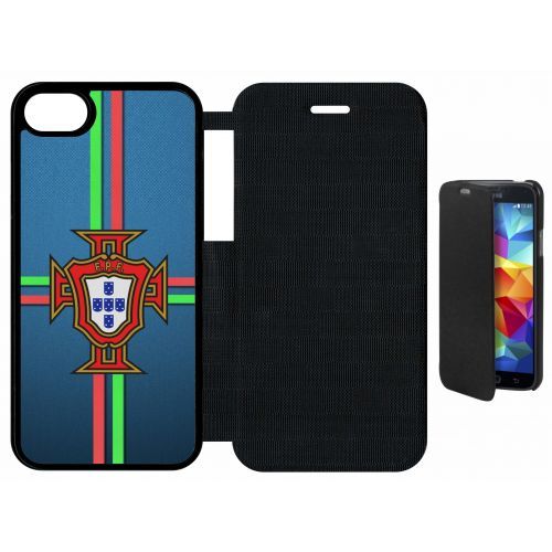 Etui A Flip Flap - Blason Portugal Bleu - Compatible Avec Apple Iphone 8 - Plastique - Bord Noir