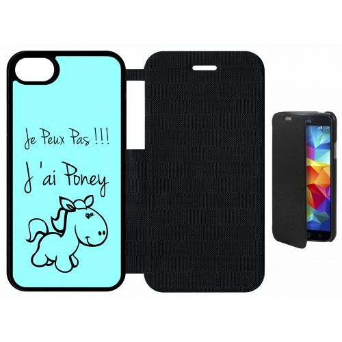 Etui A Flip Flap - Citation Poney Turquoise - Compatible Avec Apple Iphone 8 - Plastique - Bord Noir