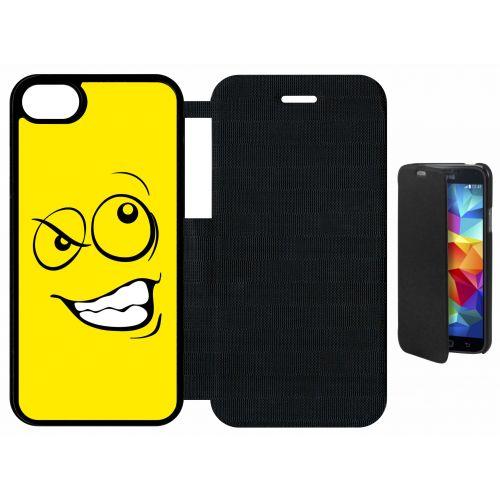 Etui A Flip Flap - Smiley Énervé Jaune - Compatible Avec Apple Iphone 8 - Plastique - Bord Noir