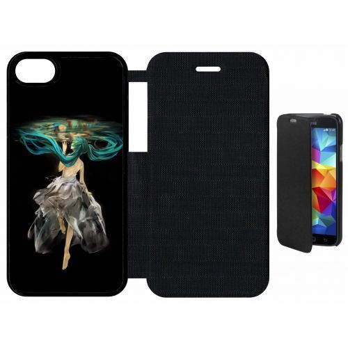 Etui A Flip Flap - Manga Fille Cheveux Bleu - Compatible Avec Apple Iphone 8 - Plastique - Bord Noir