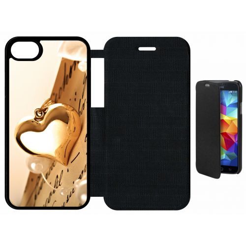 Etui A Flip Flap - Coeur D'or Sur Livre - Compatible Avec Apple Iphone 8 - Plastique - Bord Noir