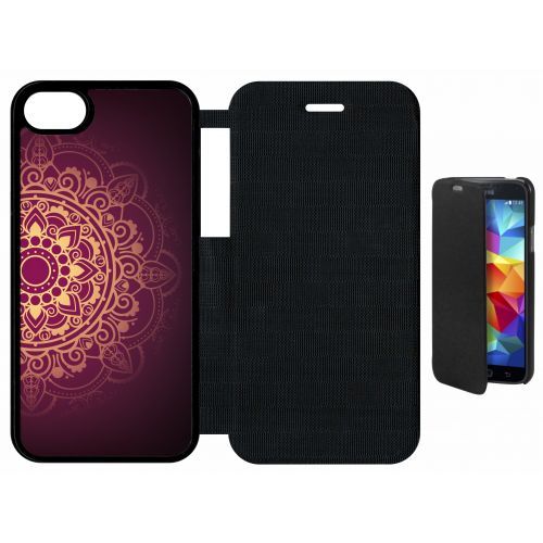 Etui A Flip Flap - Oriental Fond Mauve Et Or - Compatible Avec Apple Iphone 8 - Plastique - Bord Noir