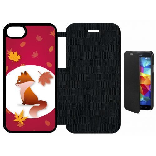 Etui A Flip Flap - Renard Fond Rouge - Compatible Avec Apple Iphone 8 - Plastique - Bord Noir