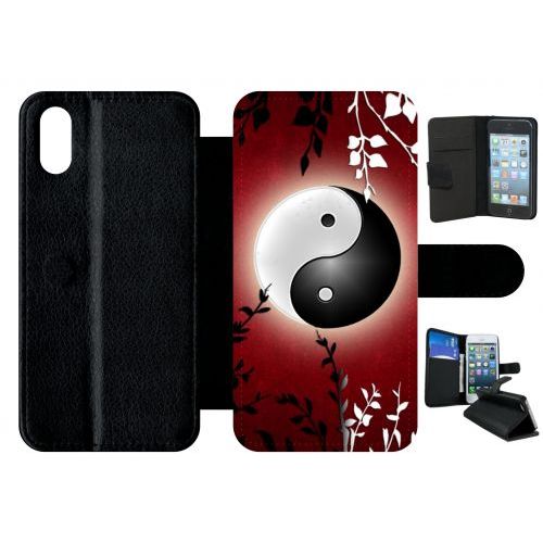 Etui A Rabat - Ying Yang Rouge - Compatible Avec Apple Iphone X - Plastique - Bord Noir