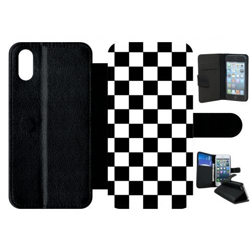 Etui A Rabat - Dammier Noir Et Blanc - Compatible Avec Apple Iphone X - Plastique - Bord Noir