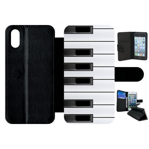 Etui A Rabat - Touche De Piano Noir Et Blanc - Compatible Avec Apple Iphone X - Plastique - Bord Noir
