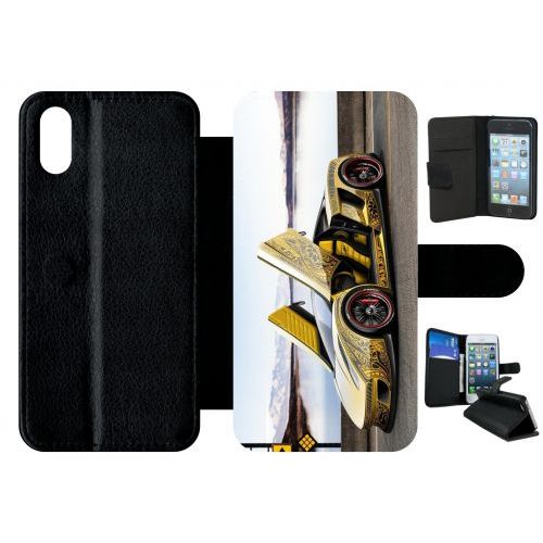 Etui A Rabat - Tuning Voiture Jaune - Compatible Avec Apple Iphone X - Plastique - Bord Noir