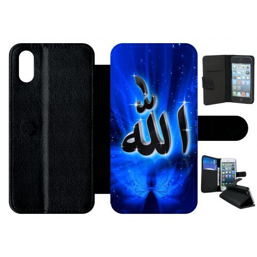 Etui A Rabat - Allah Religion Bleu Nuit - Compatible Avec Apple Iphone X - Plastique - Bord Noir